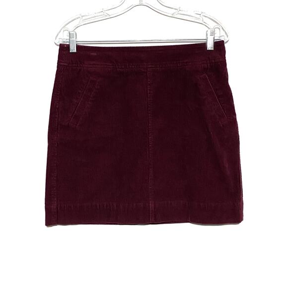 Ann Taylor Loft Burgundy Corduroy Skirt Pockets Exposed Back Zipper Womens 4 - Picture 1 of 6